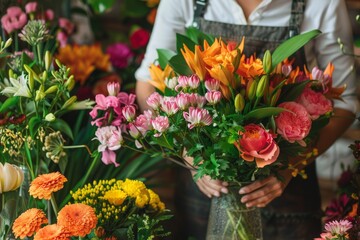 Gardener Arranging Fresh Flowers in a Vase