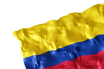 Realistic flag of Colombia with folds, on transparent background. Footer, corner design element. Cut out. Perfect for patriotic themes or national event promotions. 3D render.