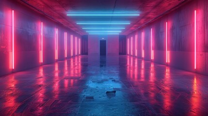 Vibrant Neon-Lit Empty Room for Futuristic and Modern Design Concepts