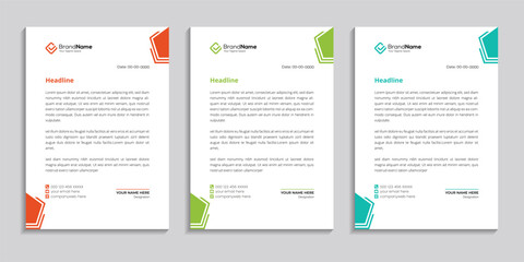 Simple corporate modern letterhead design template set of three with various colors. creative abstract letterhead design bundle for your business.
