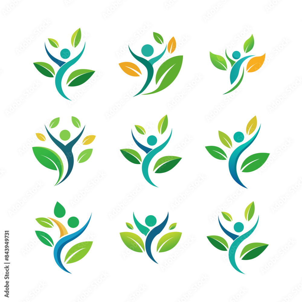 Wall mural bstract human wellness with leaves logo