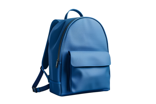 Blue school backpack on isolated background. Back to school concept