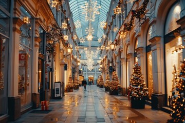 Beautifully Decorated Christmas Shopping Arcade
