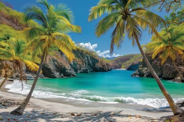 Tropical Beach Cove With Palm Trees and Turquoise Water