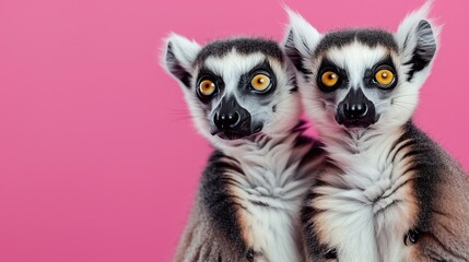 lemurs portrait solid pink color background