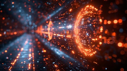 Fototapeta premium Futuristic Digital Tunnel with Glowing Red and Blue Lights