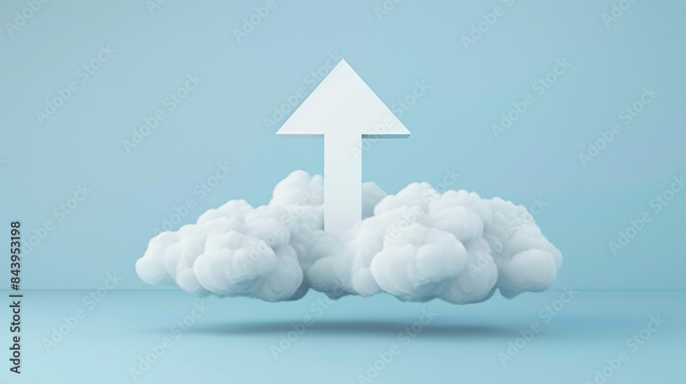 Aufkleber creative display of a white arrow ascending from a cloud against a blue backdrop symbolizing upward 