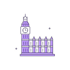Naklejka premium Big Ben, London Landmark, Clock Tower, British Monument, Westminster Clock, Historic Landmark Vector Illustration Icon Design