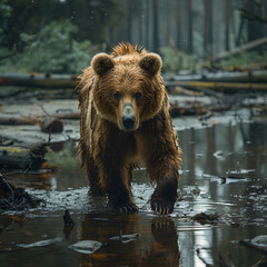 Obraz premium brown bear in water