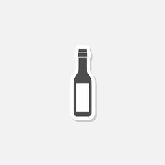 Wine bottle with glass icon sticker isolated on gray background