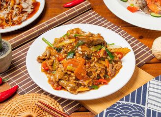 Taiwan Hollow Lamb with chopsticks served in dish isolated on table side view taiwanese food