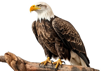 Bald eagle perched on a branch on a transparent background