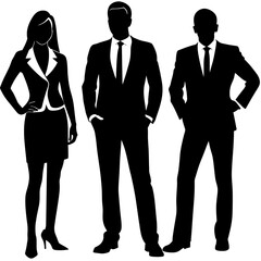 Vector silhouette of people at work representing  business men and women on white background