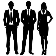 Vector silhouette of people at work representing  business men and women on white background