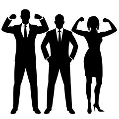 Vector silhouette of people at work representing  business men and women on white background