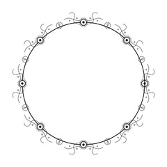 Abstract Black Simple Line Round Circle With Leaf Leaves Frame Flowers Doodle Outline Element Vector Design Style Sketch Isolated Illustration For Wedding And Banner