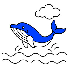 A blue whale jumping out of the sea vector silhouette 