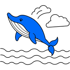 A blue whale jumping out of the sea vector silhouette 