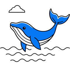 A blue whale jumping out of the sea vector silhouette 