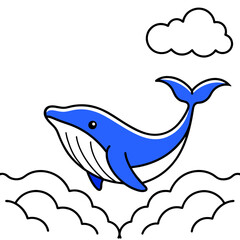 A blue whale jumping out of the sea vector silhouette 