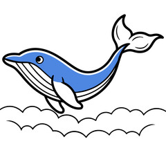 A blue whale jumping out of the sea vector silhouette 