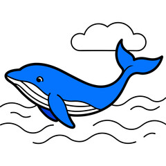 A blue whale jumping out of the sea vector silhouette 