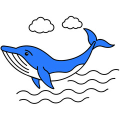 A blue whale jumping out of the sea vector silhouette 