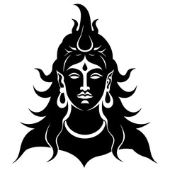 Lord Shiva face Indian look vector silhouette on white background