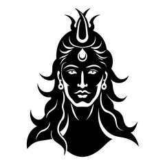 Lord Shiva face Indian look vector silhouette on white background