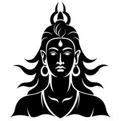 Lord Shiva face Indian look vector silhouette on white background
