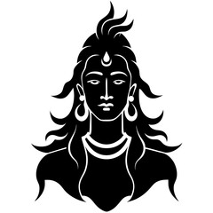Lord Shiva face Indian look vector silhouette on white background