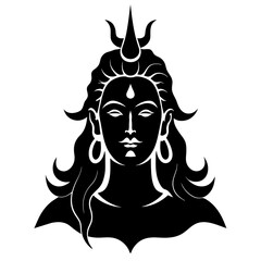 Lord Shiva face Indian look vector silhouette on white background