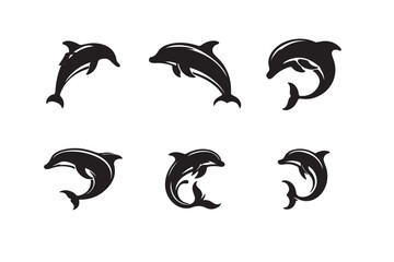 Naklejka premium Set of dolphin silhouette vector illustration.