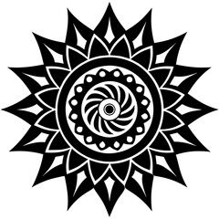 Islamic spiral vantage ornament in black color silhouette on a white background