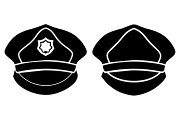 set of different police cap vector silhouette 