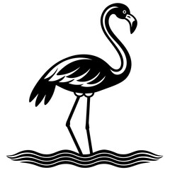 Flamingo on water vector silhouette