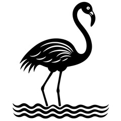Flamingo on water vector silhouette