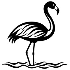 Fototapeta premium Flamingo on water vector silhouette