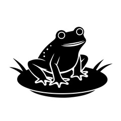A frog is sitting on a hummock in a swamp vector silhouette on white background 