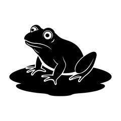 A frog is sitting on a hummock in a swamp vector silhouette on white background 