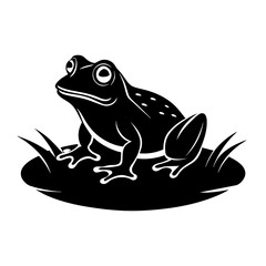 A frog is sitting on a hummock in a swamp vector silhouette on white background 