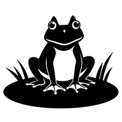 A frog is sitting on a hummock in a swamp vector silhouette on white background 
