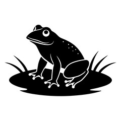 A frog is sitting on a hummock in a swamp vector silhouette on white background 