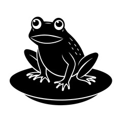A frog is sitting on a hummock in a swamp vector silhouette on white background 