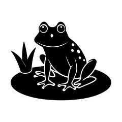 A frog is sitting on a hummock in a swamp vector silhouette on white background 
