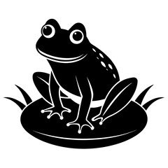 A frog is sitting on a hummock in a swamp vector silhouette on white background 