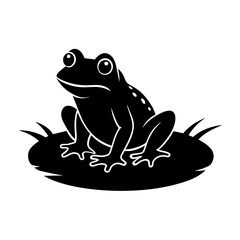 A frog is sitting on a hummock in a swamp vector silhouette on white background 