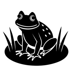 A frog is sitting on a hummock in a swamp vector silhouette on white background 