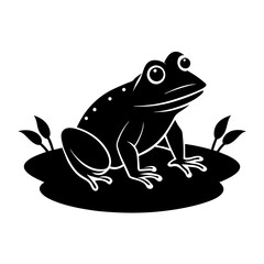 A frog is sitting on a hummock in a swamp vector silhouette on white background 