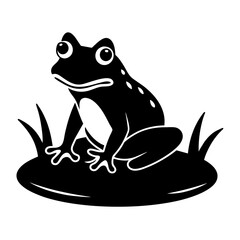 A frog is sitting on a hummock in a swamp vector silhouette on white background 